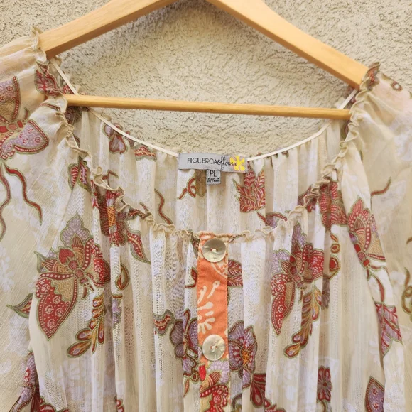 FIG & FLOWER Maxi Dress Women's Large Petite Prarie Tiered Chiffon Boho Puff Slv - Picture 5 of 14